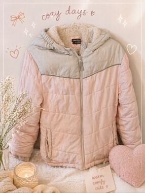 Eddie Bauer Kids Light Pink Gray Hooded Puffer Jacket Size 12